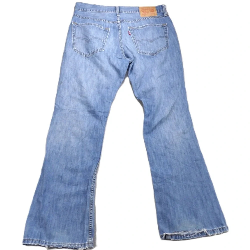 Y2K Levis 527 Slim Bootcut Jeans Men W33xL30 Distressed Light Wash Denim Western